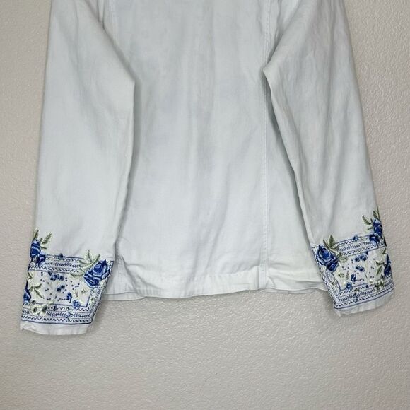 Denim & Co Vintage Embroidered Stretch Long Sleeves Jean Jacket - Picture 11 of 14